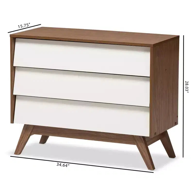 Hildon Commode de rangement moderne du milieu du siècle à 3 tiroirs en bois Brun - Baxton Studio : Finition Noyer, Design Rétro