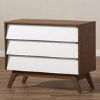 Hildon Commode de rangement moderne du milieu du siècle à 3 tiroirs en bois Brun - Baxton Studio : Finition Noyer, Design Rétro