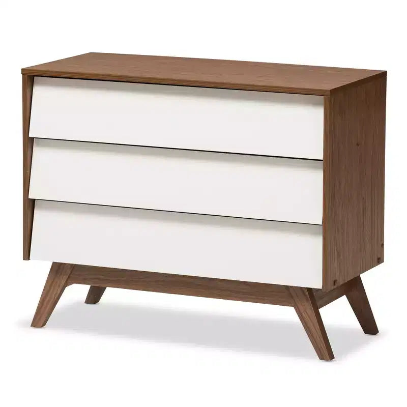 Hildon Commode de rangement moderne du milieu du siècle à 3 tiroirs en bois Brun - Baxton Studio : Finition Noyer, Design Rétro