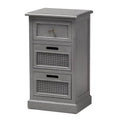Sheldon Vintage Wood and Synthetic Rattan 3 Drawer Nightstand Gray - Baxton Studio