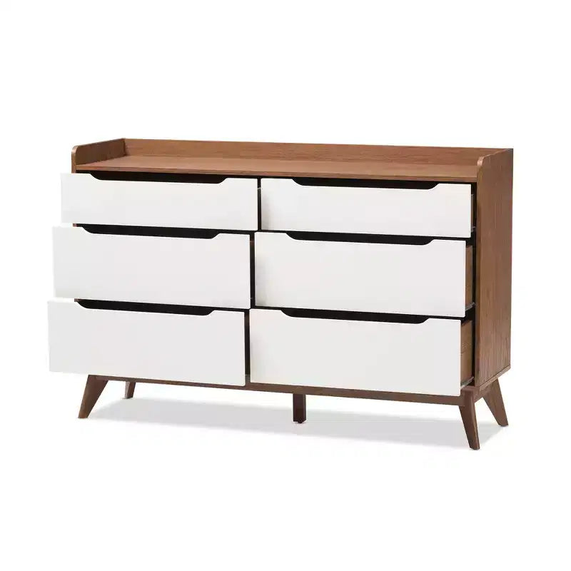Commode de rangement Brighton en bois brun de style moderne du milieu du siècle à 6 tiroirs - Baxton Studio