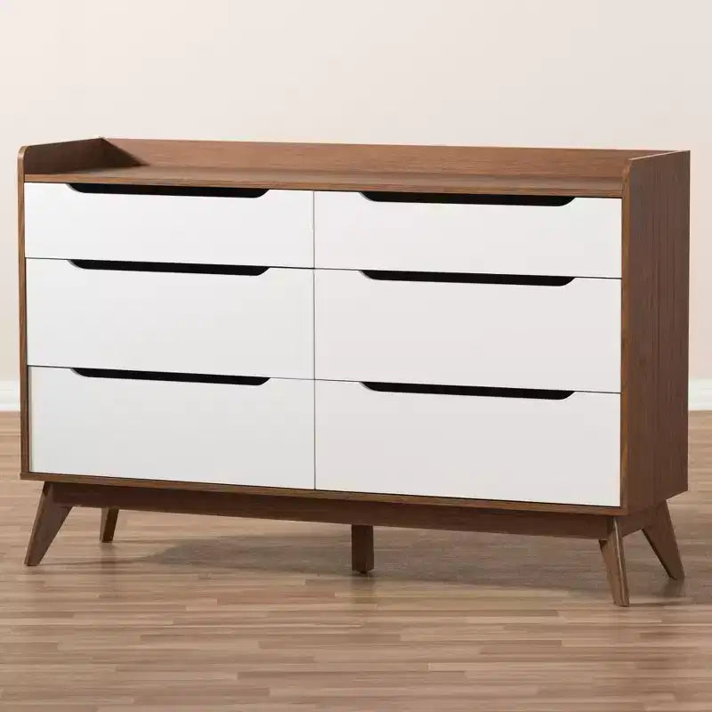 Commode de rangement Brighton en bois brun de style moderne du milieu du siècle à 6 tiroirs - Baxton Studio
