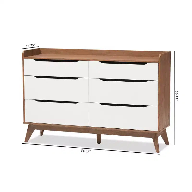 Commode de rangement Brighton en bois brun de style moderne du milieu du siècle à 6 tiroirs - Baxton Studio