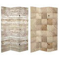 6" Double Sided Pale Wood Pattern Canvas Room Divider Brown - Oriental Furniture: Spruce Frame, Adjustable Partition