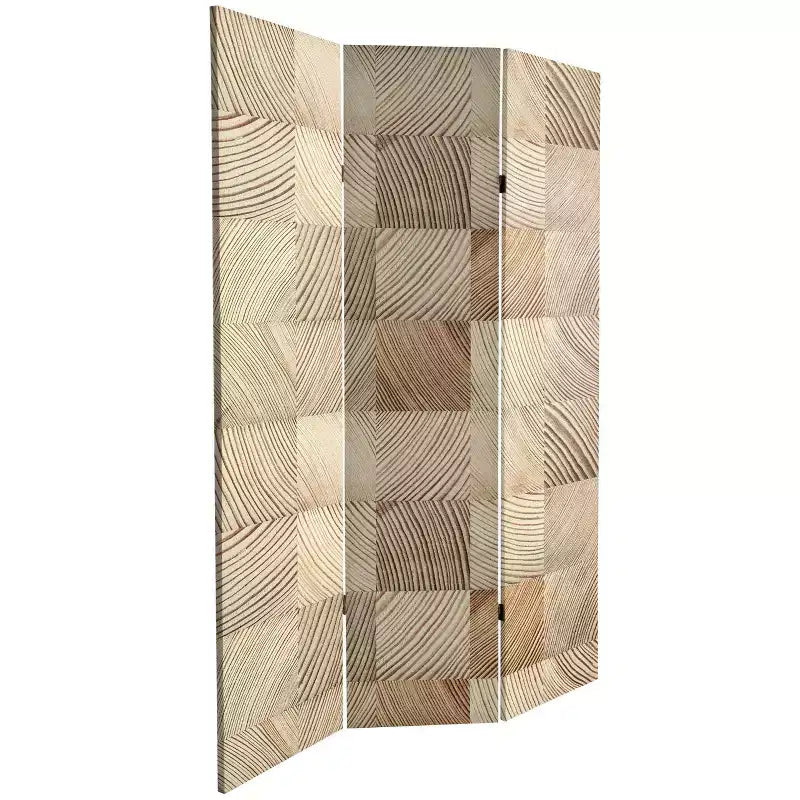 Paravent à double face motif bois clair 15 cm marron - Oriental Furniture : cadre en épicéa, cloison réglable