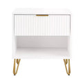 Manhattan Comfort Dumbo Nightstand with Drawer White: Modern Bedside Table, Metal Glides, Storage Shelf
