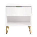 Manhattan Comfort Dumbo Nightstand with Drawer White: Modern Bedside Table, Metal Glides, Storage Shelf