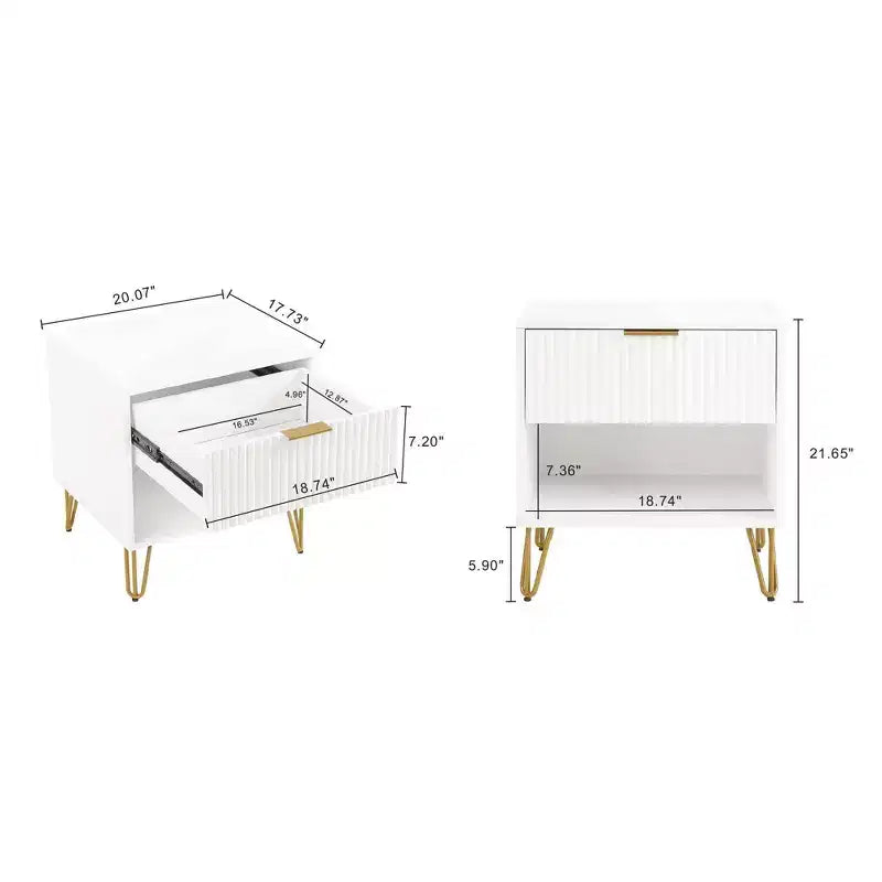 Manhattan Comfort Dumbo Table de Nuit avec Tiroir Blanc : Table de Chevet Moderne, Glissières Métalliques, Étagère de Rangement
