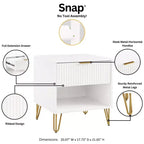 Manhattan Comfort Dumbo Table de Nuit avec Tiroir Blanc : Table de Chevet Moderne, Glissières Métalliques, Étagère de Rangement