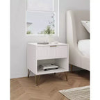Manhattan Comfort Dumbo Table de Nuit avec Tiroir Blanc : Table de Chevet Moderne, Glissières Métalliques, Étagère de Rangement