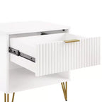Manhattan Comfort Dumbo Table de Nuit avec Tiroir Blanc : Table de Chevet Moderne, Glissières Métalliques, Étagère de Rangement