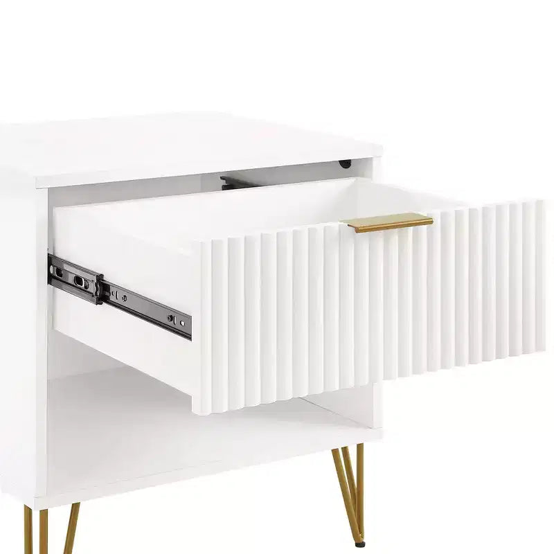 Manhattan Comfort Dumbo Table de Nuit avec Tiroir Blanc : Table de Chevet Moderne, Glissières Métalliques, Étagère de Rangement