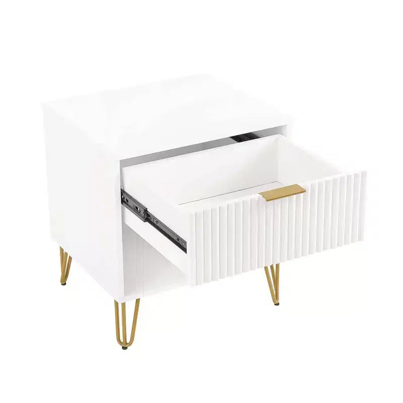 Manhattan Comfort Dumbo Table de Nuit avec Tiroir Blanc : Table de Chevet Moderne, Glissières Métalliques, Étagère de Rangement