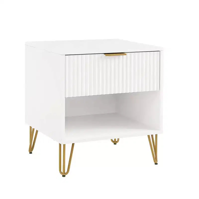 Manhattan Comfort Dumbo Table de Nuit avec Tiroir Blanc : Table de Chevet Moderne, Glissières Métalliques, Étagère de Rangement