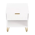 Manhattan Comfort Dumbo Table de Nuit avec Tiroir Blanc : Table de Chevet Moderne, Glissières Métalliques, Étagère de Rangement