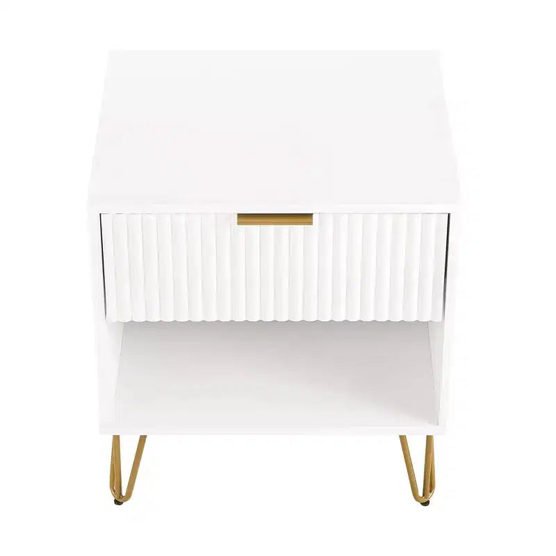 Manhattan Comfort Dumbo Table de Nuit avec Tiroir Blanc : Table de Chevet Moderne, Glissières Métalliques, Étagère de Rangement