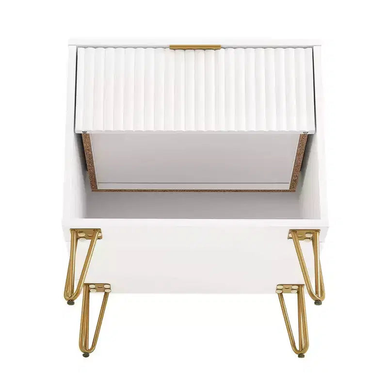 Manhattan Comfort Dumbo Table de Nuit avec Tiroir Blanc : Table de Chevet Moderne, Glissières Métalliques, Étagère de Rangement