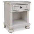 Signature Design by Ashley Robbinsdale 1 Drawer Nightstand White: Vintage Style Bedroom Side Table with Storage & Cable Management