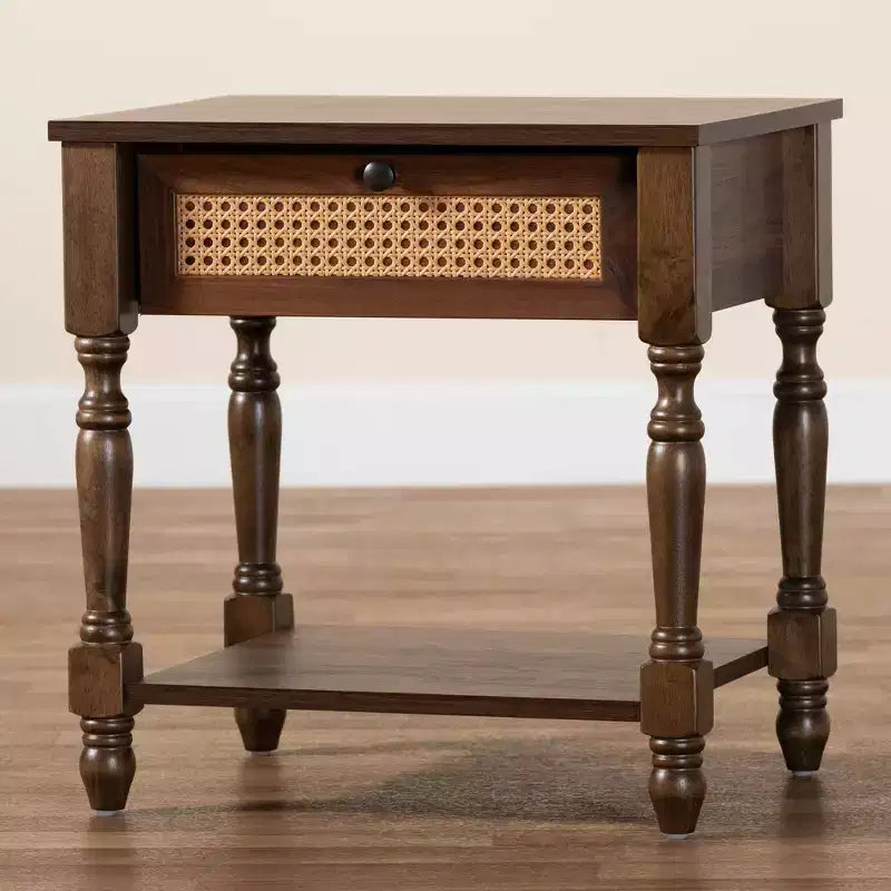 Table de chevet Roden de Baxton Studio avec rotin, brun foncé