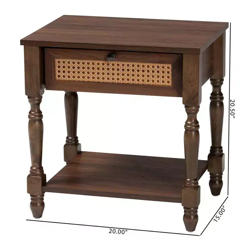 Table de chevet Roden de Baxton Studio avec rotin, brun foncé