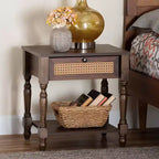 Table de chevet Roden de Baxton Studio avec rotin, brun foncé