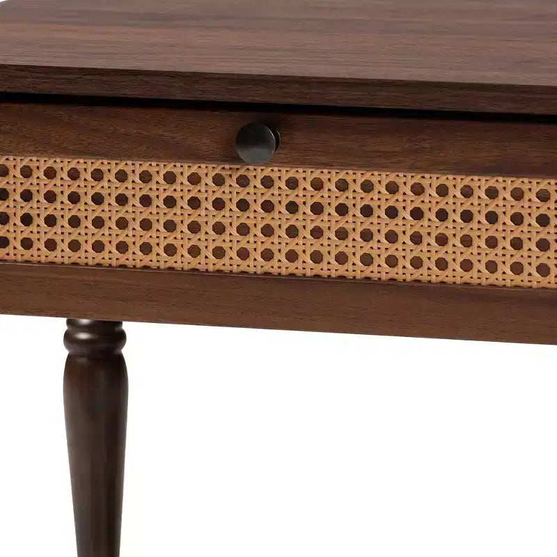 Table de chevet Roden de Baxton Studio avec rotin, brun foncé