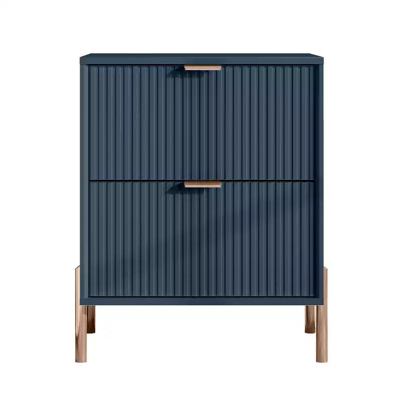 Festivo 2 Drawer Nightstand Navy: Modern Scandinavian Design, Rose Gold Accents, MDF Wood, 26" Height