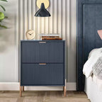 Table de chevet à 2 tiroirs Festivo Navy : Design scandinave moderne, accents or rose, bois MDF, 66 cm de hauteur