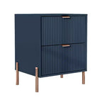 Table de chevet à 2 tiroirs Festivo Navy : Design scandinave moderne, accents or rose, bois MDF, 66 cm de hauteur