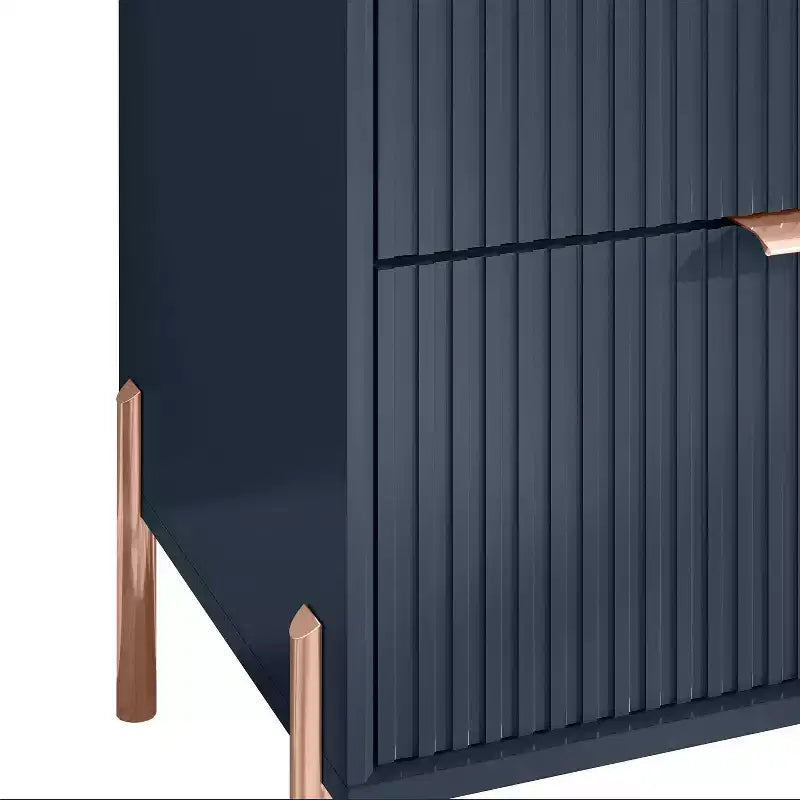 Table de chevet à 2 tiroirs Festivo Navy : Design scandinave moderne, accents or rose, bois MDF, 66 cm de hauteur