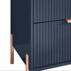 Table de chevet à 2 tiroirs Festivo Navy : Design scandinave moderne, accents or rose, bois MDF, 66 cm de hauteur