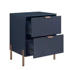 Table de chevet à 2 tiroirs Festivo Navy : Design scandinave moderne, accents or rose, bois MDF, 66 cm de hauteur