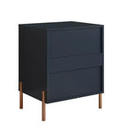 Table de chevet à 2 tiroirs Festivo Navy : Design scandinave moderne, accents or rose, bois MDF, 66 cm de hauteur