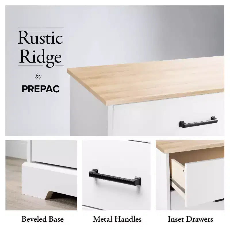 Table de chevet rustique à 3 tiroirs Prepac Rustic Ridge Blanc/Chêne