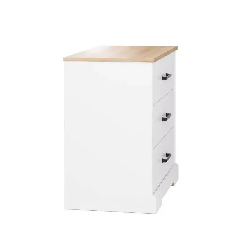 Table de chevet rustique à 3 tiroirs Prepac Rustic Ridge Blanc/Chêne