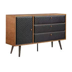 Commode Coco Chêne rustique/Brun - Armen Living : Rangement moderne, Détail en similicuir, Fermeture douce