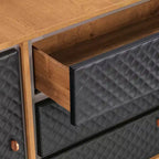 Commode Coco Chêne rustique/Brun - Armen Living : Rangement moderne, Détail en similicuir, Fermeture douce