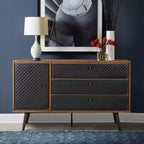 Commode Coco Chêne rustique/Brun - Armen Living : Rangement moderne, Détail en similicuir, Fermeture douce