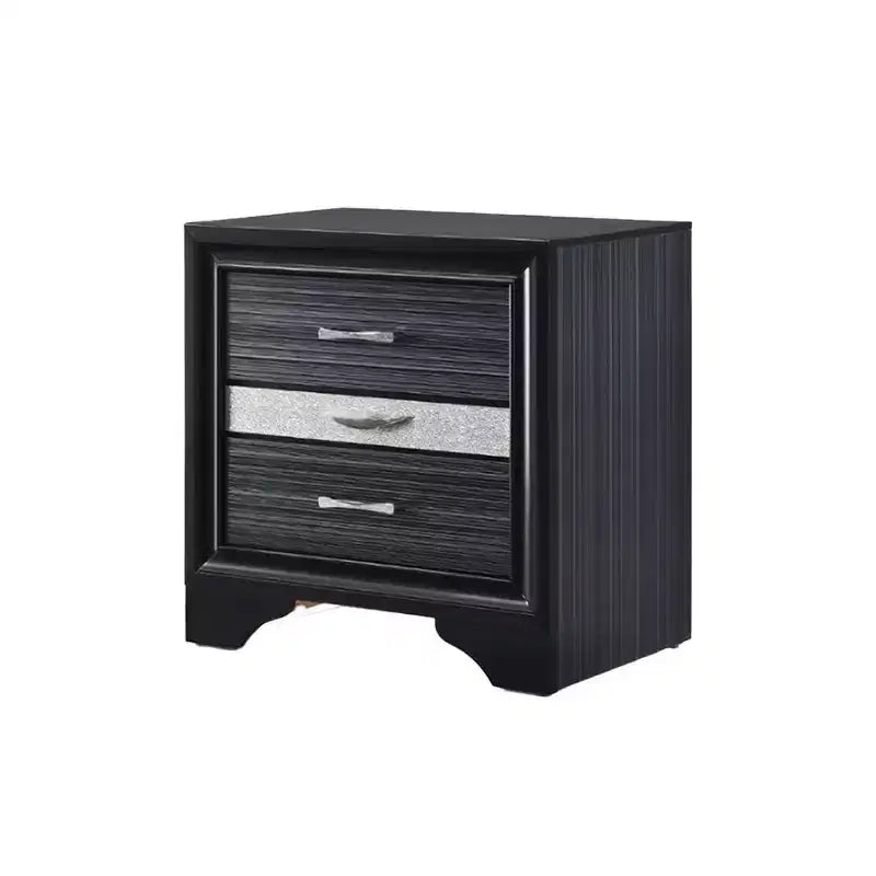 26" Naima Nightstand Black - Acme Furniture: Contemporary 3-Drawer Bedside Table, Crystal Inserts