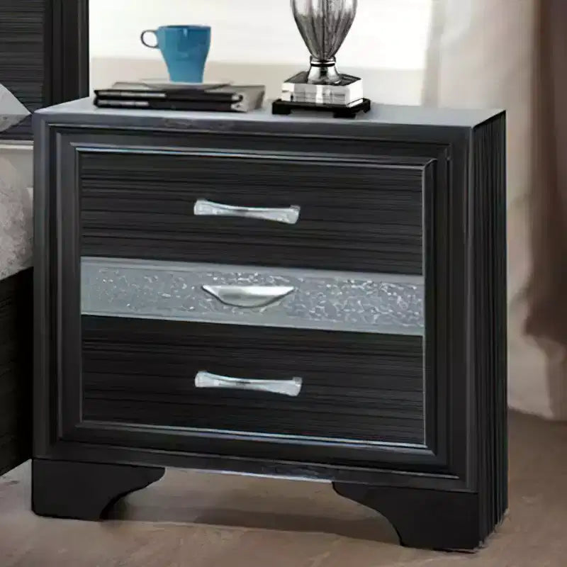 Table de chevet Naima noire 66 cm - Acme Furniture : Table de chevet contemporaine à 3 tiroirs, inserts en cristal