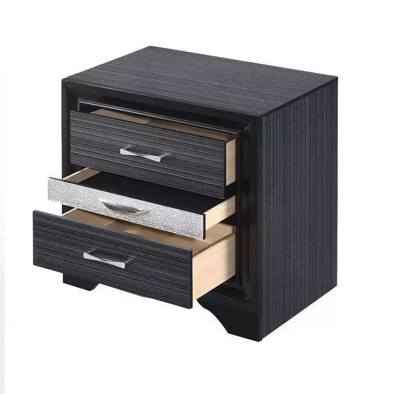Table de chevet Naima noire 66 cm - Acme Furniture : Table de chevet contemporaine à 3 tiroirs, inserts en cristal