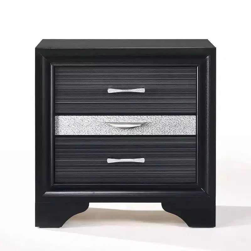 Table de chevet Naima noire 66 cm - Acme Furniture : Table de chevet contemporaine à 3 tiroirs, inserts en cristal