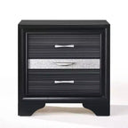 Table de chevet Naima noire 66 cm - Acme Furniture : Table de chevet contemporaine à 3 tiroirs, inserts en cristal