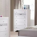 Acme Furniture 34" Naima Chest White: 5-Drawer Wood Vertical Dresser, Metal Glides, No Assembly Required