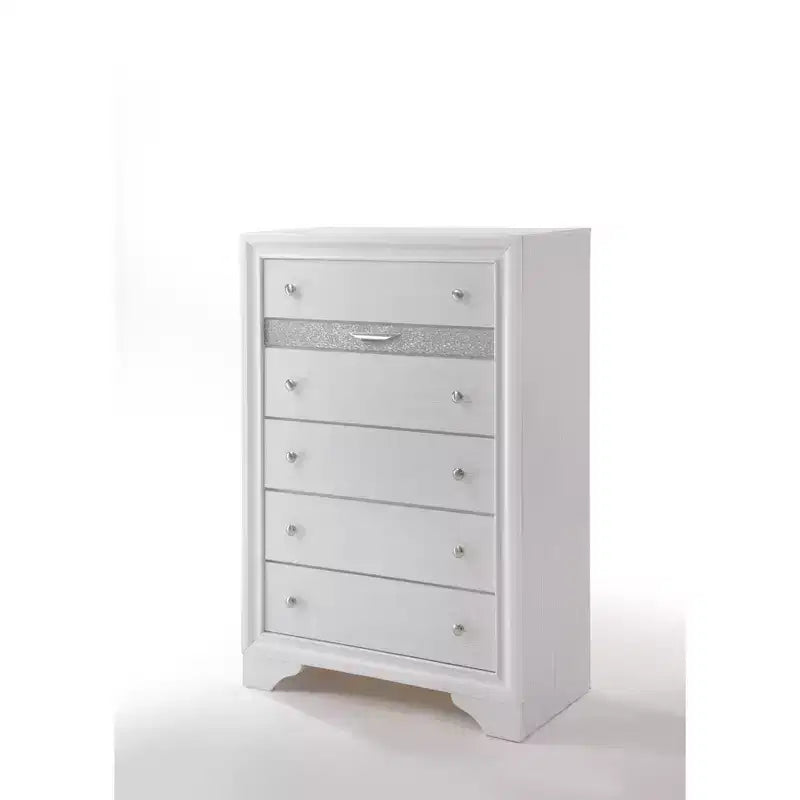 Acme Furniture Commode Naima blanche 34 po : Commode verticale en bois à 5 tiroirs, glissières métalliques, aucun assemblage requis