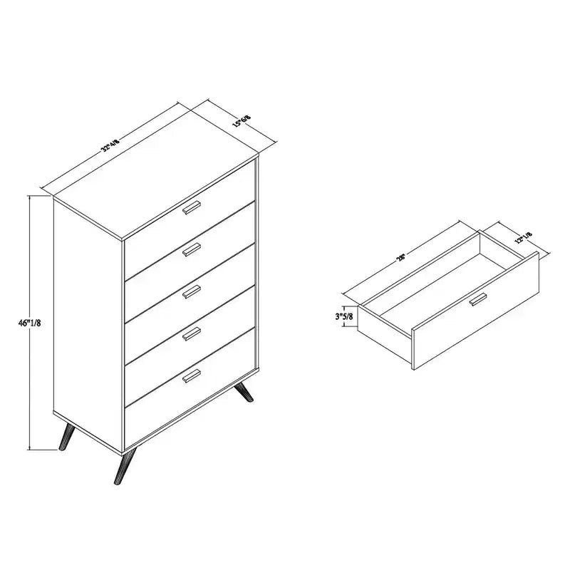 Commode Kelson Wood à 5 tiroirs gris foncé/doré - Baxton Studio : Rangement moderne pour chambre à coucher