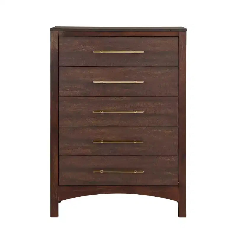 Commode à 5 tiroirs Melonnes Noyer - HOMES: Inside + Out : Rangement de chambre contemporain, hauteur 48 po