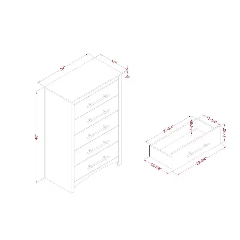 Commode à 5 tiroirs Melonnes Noyer - HOMES: Inside + Out : Rangement de chambre contemporain, hauteur 48 po
