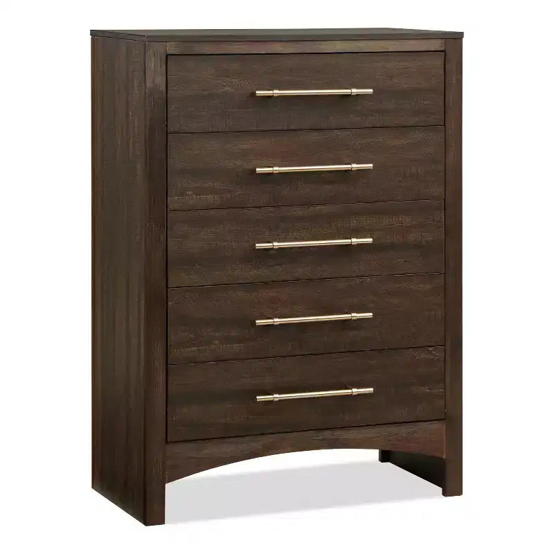 Commode à 5 tiroirs Melonnes Noyer - HOMES: Inside + Out : Rangement de chambre contemporain, hauteur 48 po