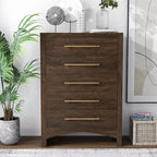 Commode à 5 tiroirs Melonnes Noyer - HOMES: Inside + Out : Rangement de chambre contemporain, hauteur 48 po